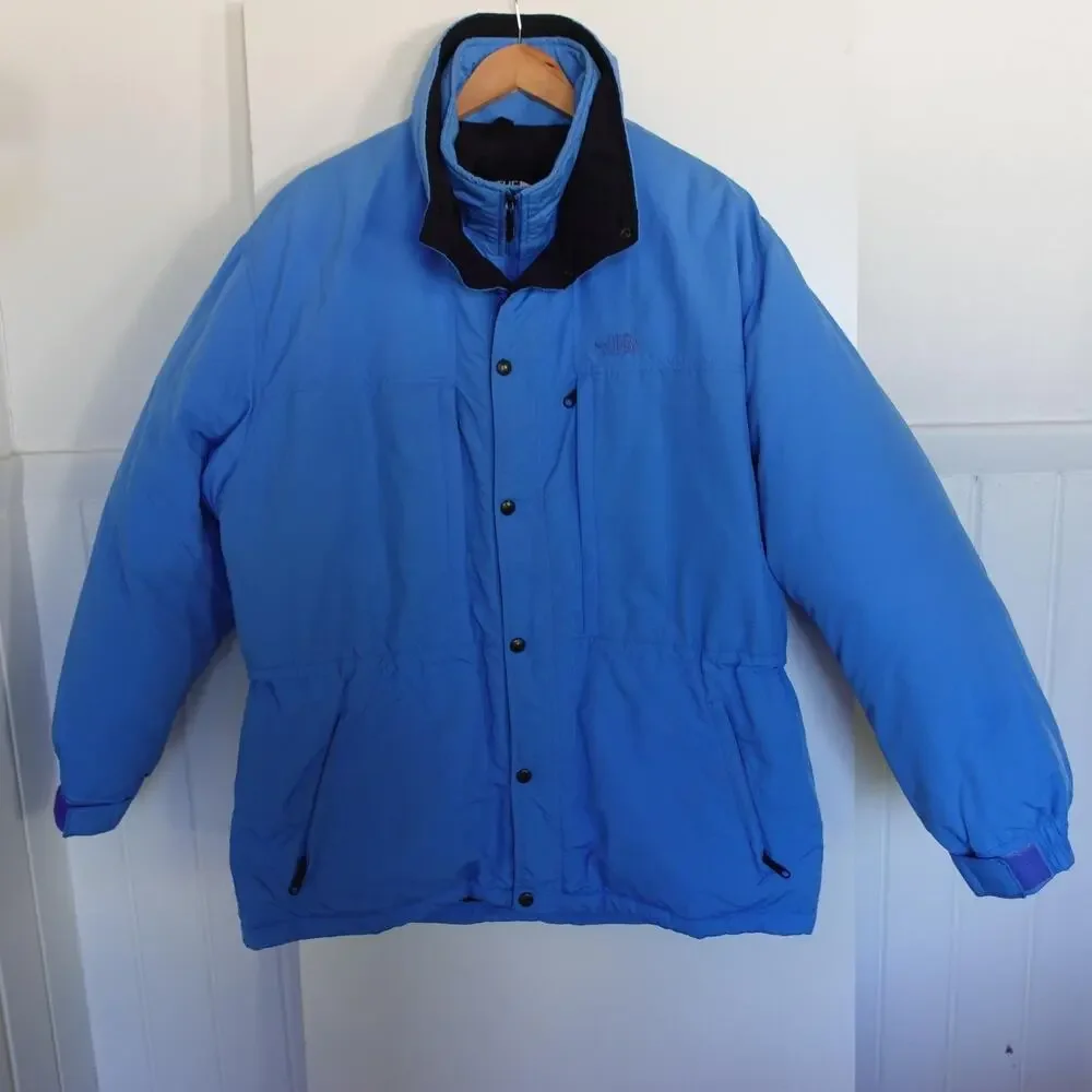 Vintage North Face Jacket Mens Medium Large Blue Down Puffer Detachable Hood 90s